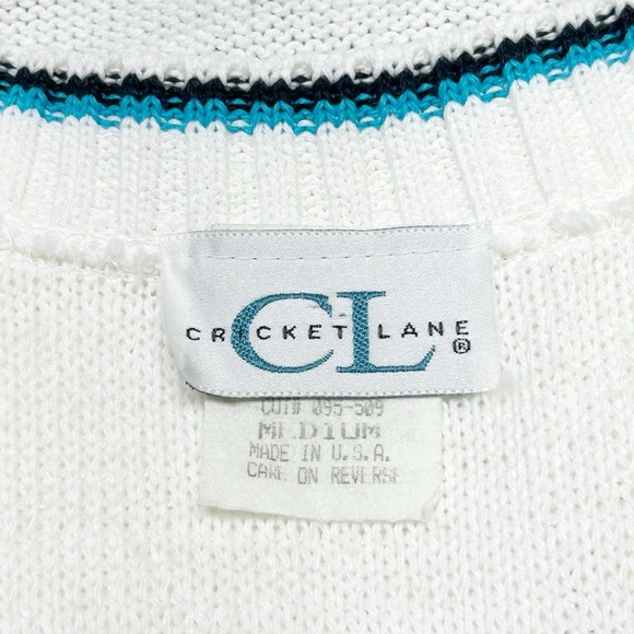 Vintage 80s Preppy Cricket Lane Nautical Knit White Vest Oversize Size M - Picture 5 of 7